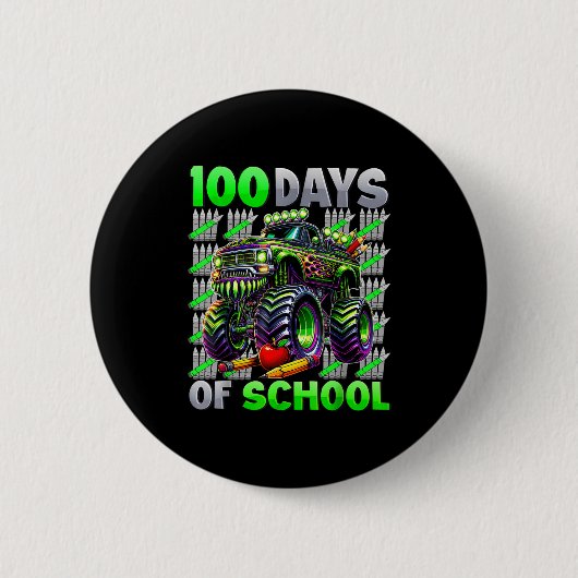 Happy 100 Days Of School Funny Monster Truck Stude Ronde Button 5,7 Cm (Voorkant)