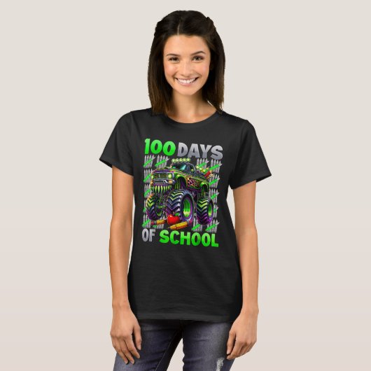 Happy 100 Days Of School Funny Monster Truck Stude T-shirt (Voorkant volledig)