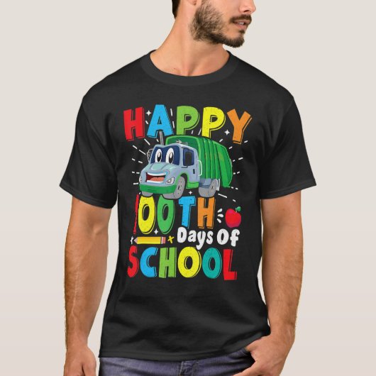 Happy 100 Days Of School Garbage Truck Boys Kids T T-shirt (Voorkant)