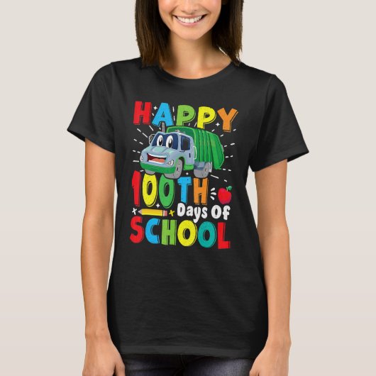 Happy 100 Days Of School Garbage Truck Boys Kids T T-shirt (Voorkant)