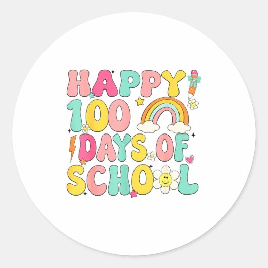 Happy 100 Days Of School Girls Rainbow 100th Day O Ronde Sticker (Voorkant)