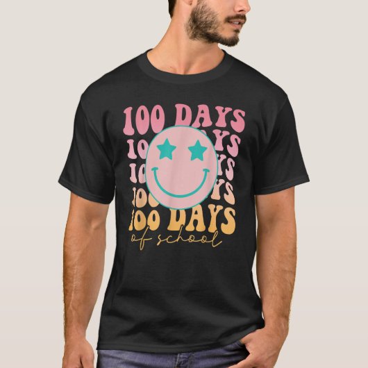 Happy 100 Days Of School Happy Smiling Face Retro  T-shirt (Voorkant)