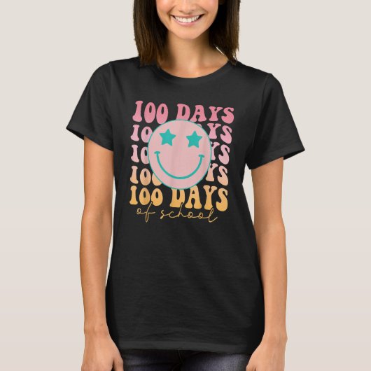 Happy 100 Days Of School Happy Smiling Face Retro  T-shirt (Voorkant)