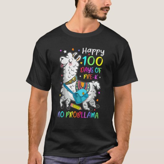 Happy 100 Days Of School Llama Pre K Students Teac T-shirt (Voorkant)