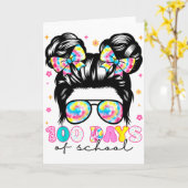 Happy 100 Days Of School Messy Bun Girls 100th Day Kaart (Gele Bloem)