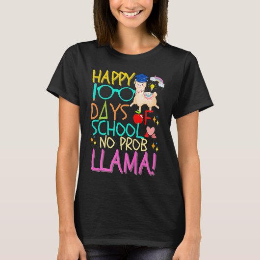 Happy 100 Days of School No Prob Llama Kids & Teac T-shirt (Voorkant)