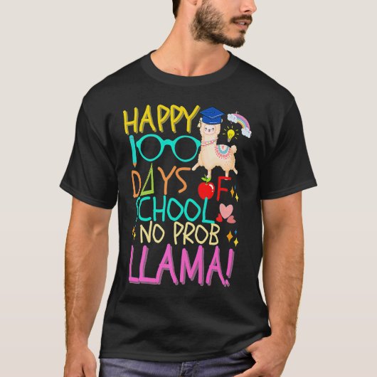 Happy 100 Days of School No Prob Llama Kids & Teac T-shirt (Voorkant)