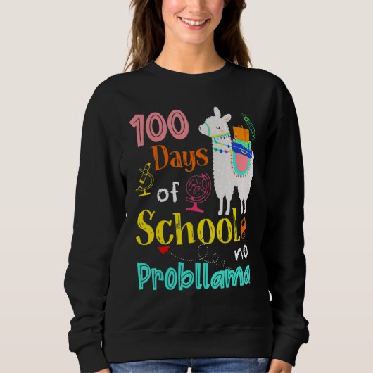 Happy 100 Days Of School No Problama School Llama  Trui (Voorkant)