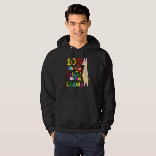 Happy 100 Days Of School No Probllama Llama 100th  Hoodie (Voorkant volledig)