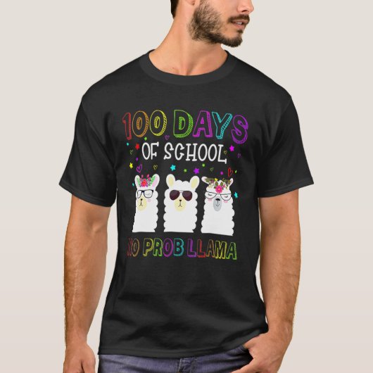 Happy 100 Days Of School No Probllama Llama 100th  T-shirt (Voorkant)