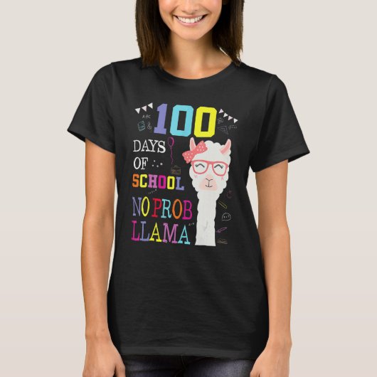 Happy 100 Days Of School No Probllama Llama 100th T-shirt (Voorkant)