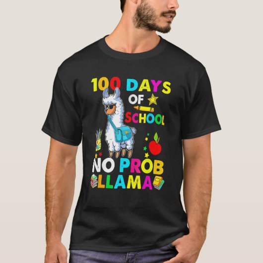 Happy 100 Days Of School No Probllama Llama 100th  T-shirt (Voorkant)