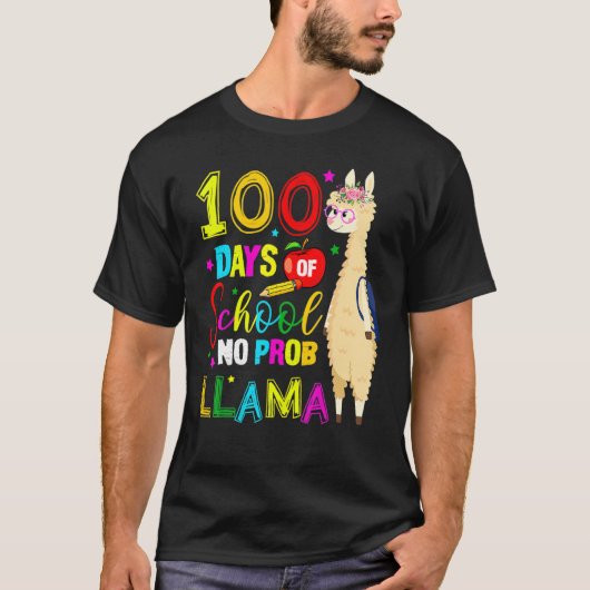 Happy 100 Days Of School No Probllama Llama 100th  T-shirt (Voorkant)