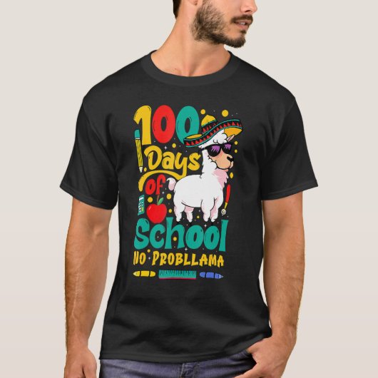 Happy 100 Days Of School No Probllama Llama 100th T-shirt (Voorkant)
