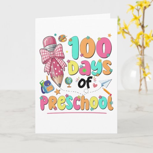 Happy 100 Days of School Pink Bow Kaart (Gele Bloem)