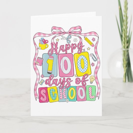 Happy 100 Days of School Pink Bow Kaart (Voorkant)