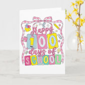 Happy 100 Days of School Pink Bow Kaart (Gele Bloem)