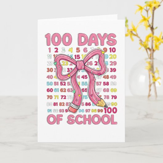 Happy 100 Days of School Pink Bow Kaart (Gele Bloem)