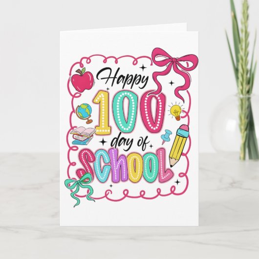 Happy 100 Days of School Pink Bow Kaart (Voorkant)