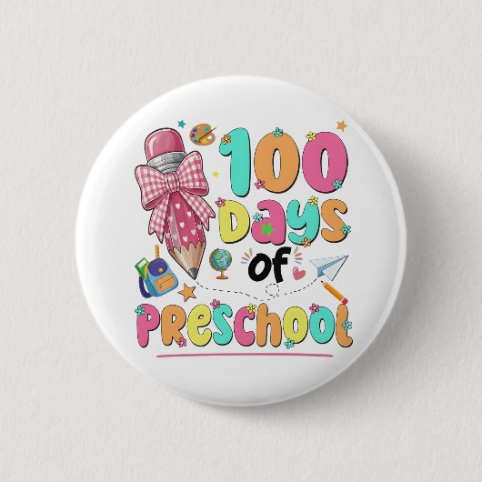 Happy 100 Days of School Pink Bow Ronde Button 5,7 Cm (Voorkant)