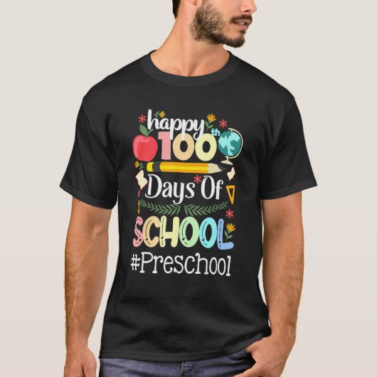 Happy 100 Days Of School PRESCHOOL 100th Day Pop i T-shirt (Voorkant)