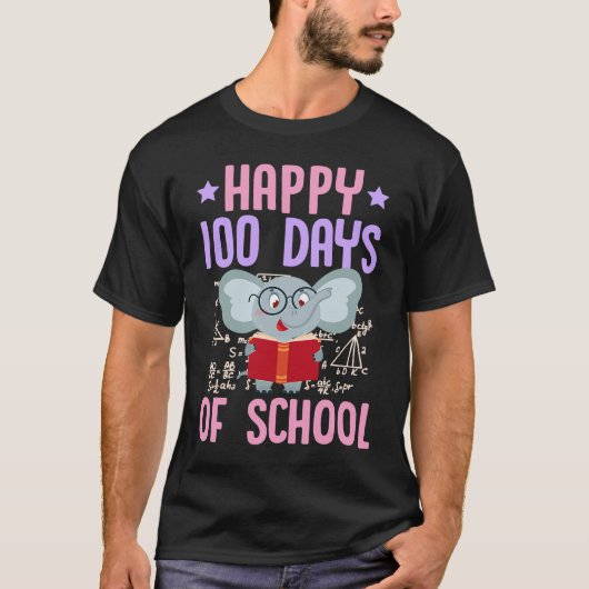 Happy 100 Days Of School Reading Elephant Math Tea T-shirt (Voorkant)