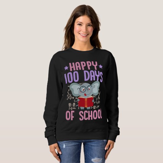 Happy 100 Days Of School Reading Elephant Math Tea Trui (Voorkant volledig)
