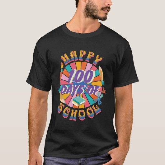 Happy 100 Days Of School Retro Groovy 100 Days T-shirt (Voorkant)