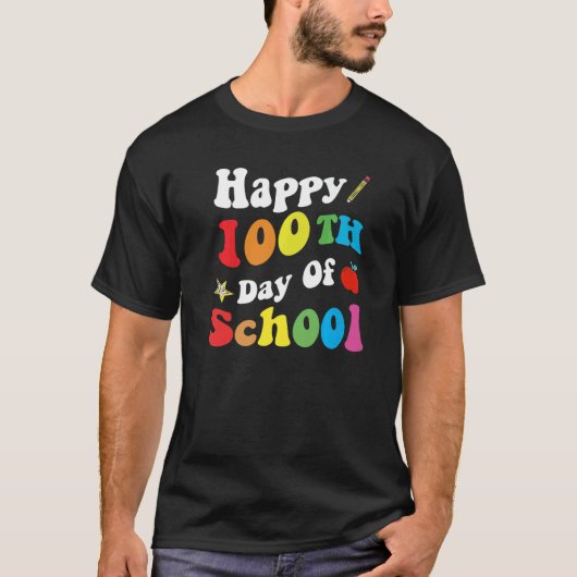 Happy 100 Days Of School Retro Groovy Funny Presen T-shirt (Voorkant)