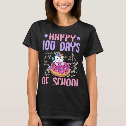 Happy 100 Days Of School Unicorn Donut Math Teache T-shirt (Voorkant)