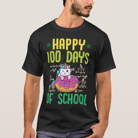Happy 100 Days Of School Unicorn Donut Math Teache T-shirt (Voorkant)