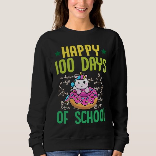 Happy 100 Days Of School Unicorn Donut Math Teache Trui (Voorkant)