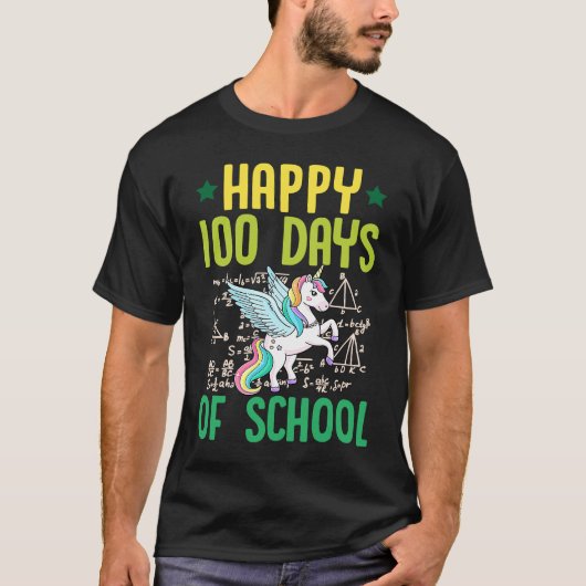 Happy 100 Days Of School Unicorn Pegasus Math Teac T-shirt (Voorkant)