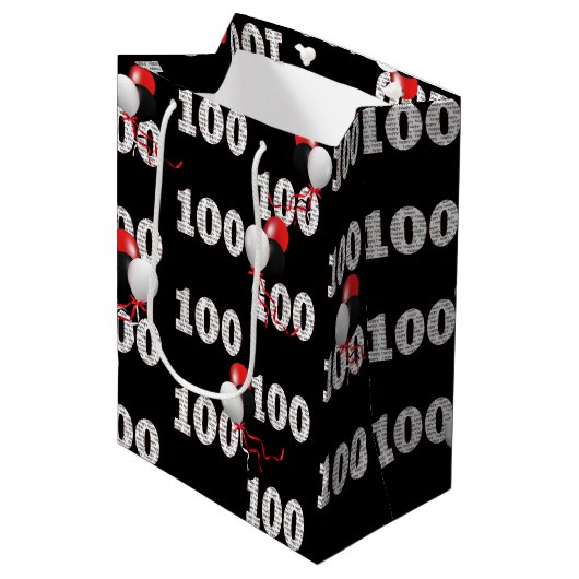 Happy 100th Birthday-ballonnen Medium Cadeauzakje (Voorkant Gekanteld)