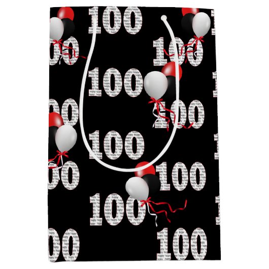 Happy 100th Birthday-ballonnen Medium Cadeauzakje (Voorkant)