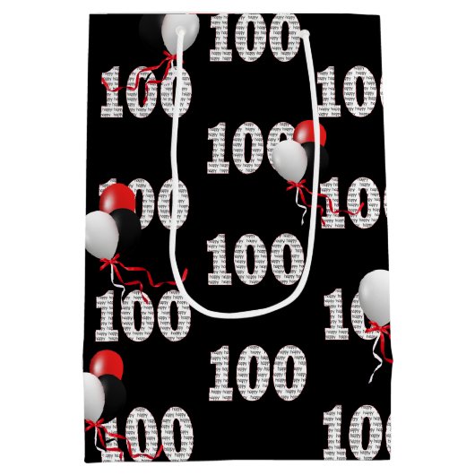 Happy 100th Birthday-ballonnen Medium Cadeauzakje (Achterkant)