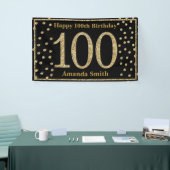 Happy 100th Birthday Banner Black and Gold Glitter (Beurs)