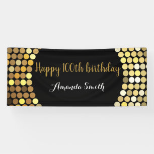 Happy 100th Birthday Banner Black en Gold Glitter