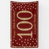 Happy 100th Birthday Banner Burgundy Red Gold (Verticaal)