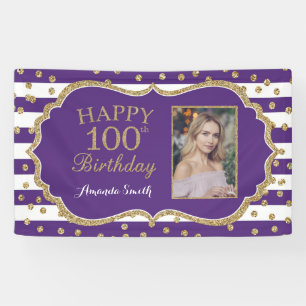 Happy 100th Birthday Banner Paarse Gold Photo