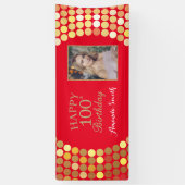 Happy 100th Birthday Banner Red en Gold Photo (Verticaal)
