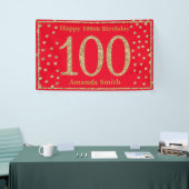Happy 100th Birthday Banner Red Gold Glitter (Beurs)