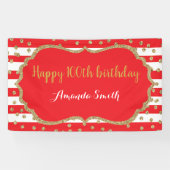 Happy 100th Birthday Banner Red Gold Glitter (Horizontaal)