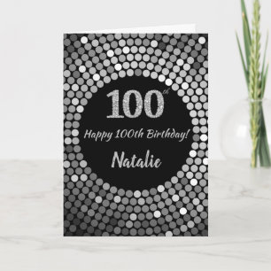 Happy 100th Birthday Black and Silver Glitter Card Kaart