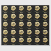 Happy 100th Birthday Black en Gold Glitter Cadeaupapier (Vlak)