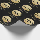 Happy 100th Birthday Black en Gold Glitter Cadeaupapier (Hoek)