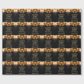 Happy 100th Birthday Black en Gold Glitter Cadeaupapier (Vlak)