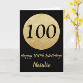Happy 100th Birthday Black en Gold Glitter Card Kaart (Gele Bloem)