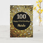 Happy 100th Birthday Black en Gold Glitter Card Kaart (Gele Bloem)