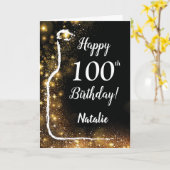 Happy 100th Birthday Black en Gold Glitter Wine Kaart (Gele Bloem)